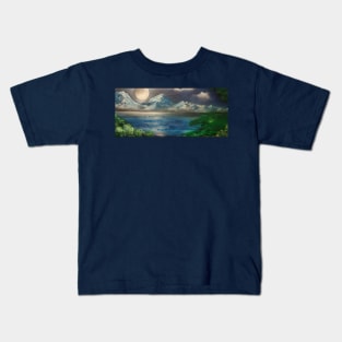 Moon Mountain Lake at night Kids T-Shirt